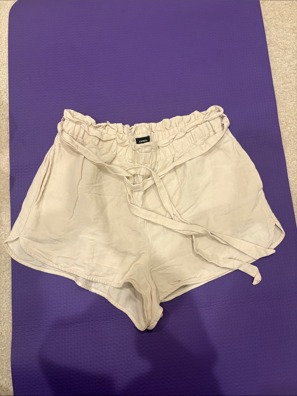 Express Light Cream Paperbag-Waist Tie Shorts